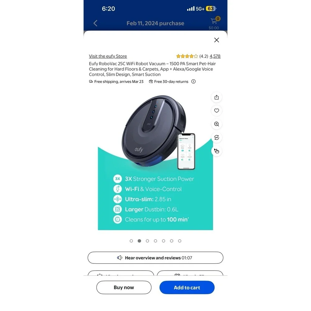 Eufy RoboVac Robotic Vacuum Cleaner Wi-Fi Smart Automatic **FOR PARTS**